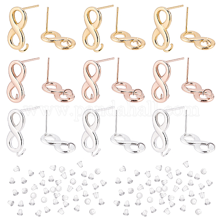 DICOSMETIC 18Pcs 3 Colors Infinity Symbol Stud Earring Eternity Eight 8 Twisted Studs Click-Top Drop Earring Endless Earring Posts with Loop for Jewelry Earring Making STAS-DC0010-87-1