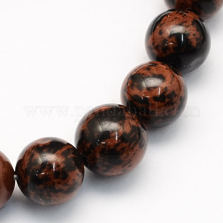 Mogano naturale perle tonde ossidiana fili G-S163-8mm-1