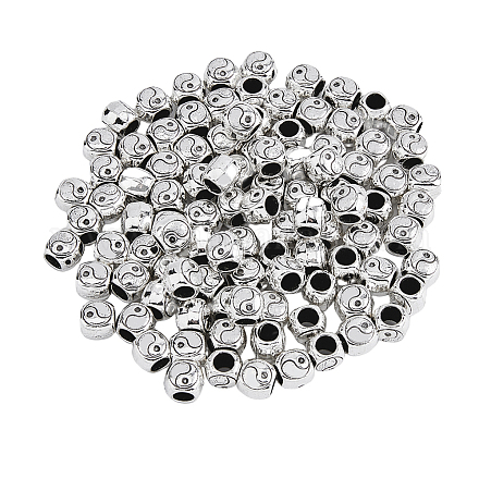 Dicosmétique 100 pièces yin yang perles d'espacement en vrac perles de tai chi taoïsme perles yin yang en alliage perles d'inspiration de style tibétain perles à grand trou perles d'argent antiques de 5 mm pour la fabrication de bijoux à faire soi-même FIND-DC0002-68-1