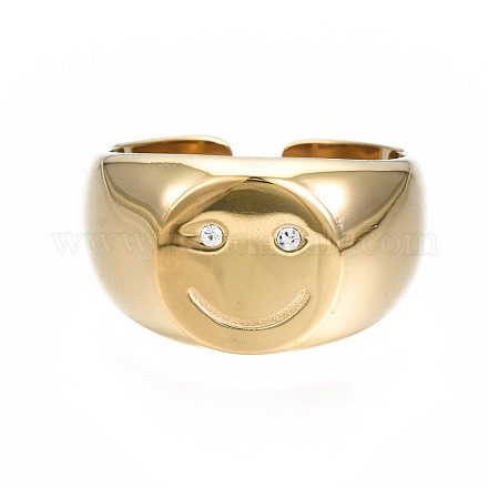 304 anello a polsino aperto con volto sorridente in acciaio inossidabile RJEW-T023-90G-1