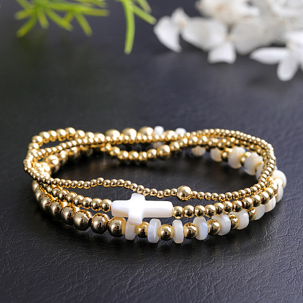 3шт 3 стиля латунные круглые бусины эластичные браслеты для женщин VH3175-1