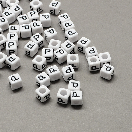 Perles européennes de lettre en acrylique à gros trou SACR-Q103-7mm-01P-1