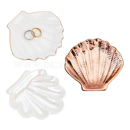 GLOBLELAND 3PCS Starfish Jewelry Dish Ceramic Shell-shaped Ring Holder Trinket Tray Ring Holder Dish for Holding Rings Necklaces Earrings Bracelets AJEW-GL0001-44-1