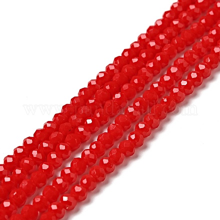 1 Strand Opaque Solid Red Color Faceted Crystal Glass Rondelle Beads Strands X-EGLA-F049A-02-1