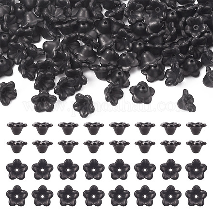 Pandahall ジュエリー 100 個不透明樹脂ビーズキャップ  5  - 花びらの花  ブラック  11.5x12x6.5mm  穴：1.5mm RESI-PJ0001-04-1