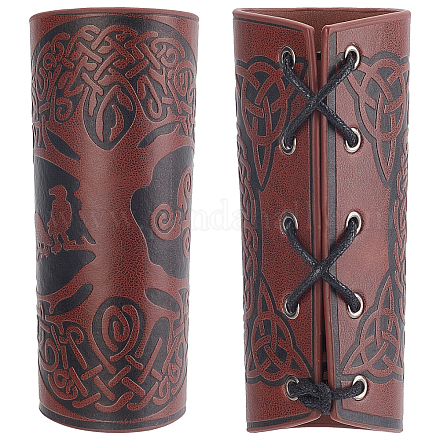 GORGECRAFT 2PCS Leather Gauntlet Wristband Tree of Life Pattern Bracers Wrist Band Guards Arm Guard Archery Buckle Bracers Unisex Leather Cuffs Armband for Men Women(Coconut Brown) BJEW-WH0019-05A-1