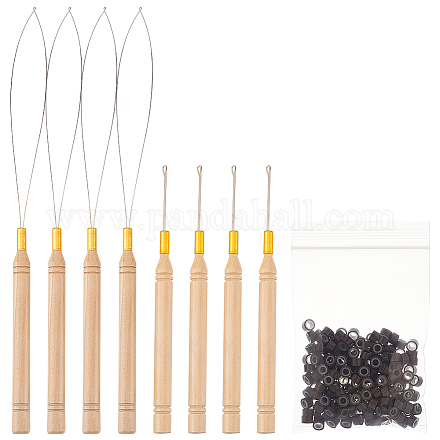 6 Wooden Hair Extension Loop Needle Threader Pulling Hook Tools and Bead  Device Tools Loop Threader for Hair or Feather Extensions (6 Loop Tools)