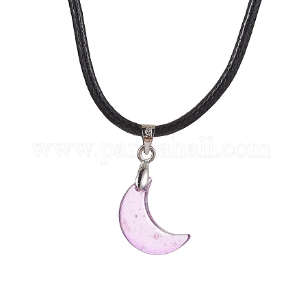 Collares con colgante de luna creciente de vidrio NJEW-JN04579-04-1