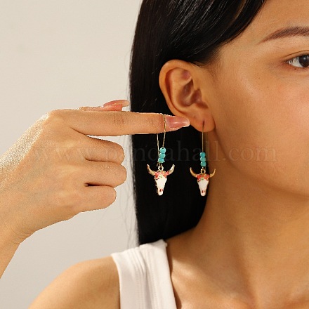 Серьги-кольца в этническом стиле с эмалированным сплавом в форме головы коровы FS-WG90B8F-04-1