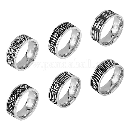 6 шт. набор из 6 колец в стиле ретро из нержавеющей стали RJEW-FI0001-15-1