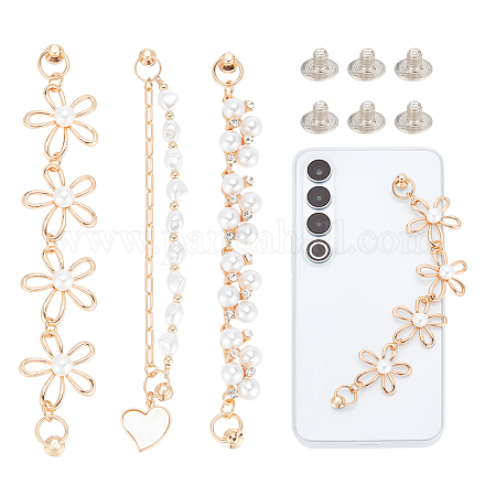 Wadorn 3 set 3 perline di plastica stile perla catena a maglie della cassa del telefono doppia cinghia a catena AJEW-WR0001-41-1