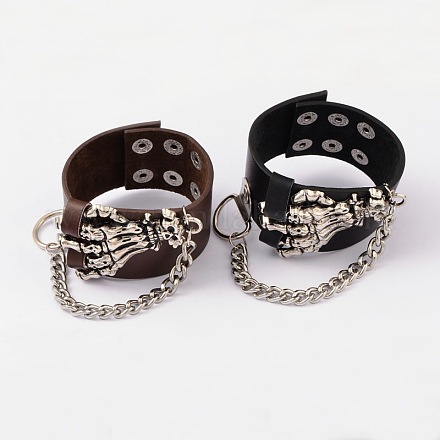 Bracelet punk rock squelette main en cuir BJEW-D351-27-1
