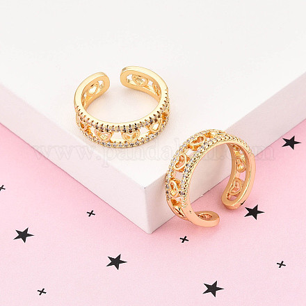 Латунные кольца-манжеты с микропаве и прозрачным цирконием для женщин KK-T074-03G-1