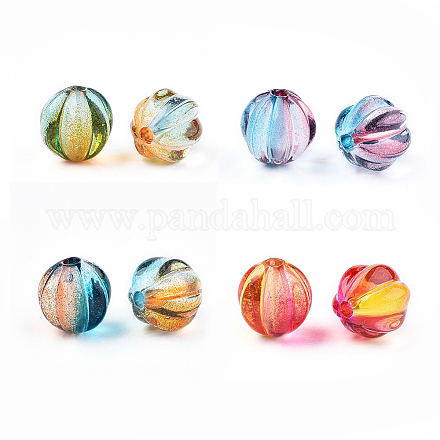 Two Tone Transparent Spray Painted Acrylic Corrugated Beads X-ACRP-T005-52-M-1