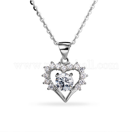 TINYSAND Chic 925 Sterling Silver CZ Heart Pendant Necklaces TS-N030-S-16-1