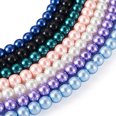 Kissitty 7 Stränge 7 Farben backen bemalte perlmuttfarbene Glasperle runde Perlenstränge HY-KS0001-01-1