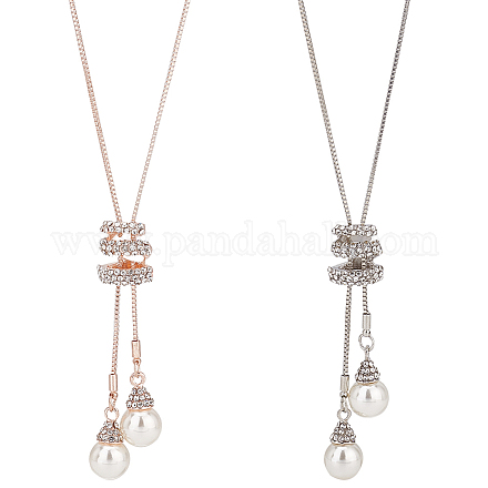 Anattasoul collana lariat con pendente in perla d'imitazione di plastica a 2 colori con strass di cristallo NJEW-AN0001-18-1
