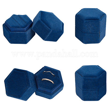 Nbeadsベルベットリングボックス  六角  マリンブルー  1-3/4x1-7/8x1-3/4インチ（4.3x4.9x4.3cm） VBOX-NB0001-03B-1