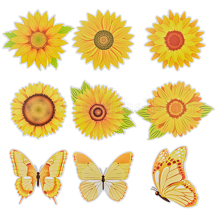 Stickers muraux en papier papillon et tournesol AJEW-WH0244-79-1