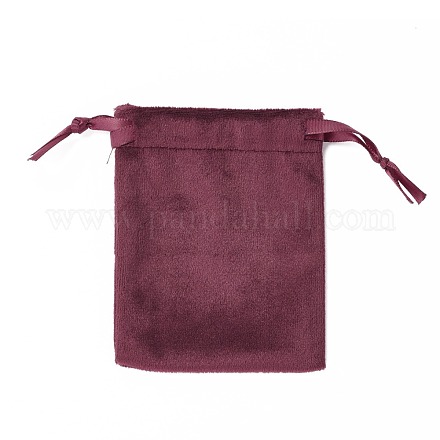 ビロードのアクセサリー類の巾着袋  サテンリボン付き  長方形  ファイヤーブリック  10x8x0.3cm TP-D001-01A-07-1