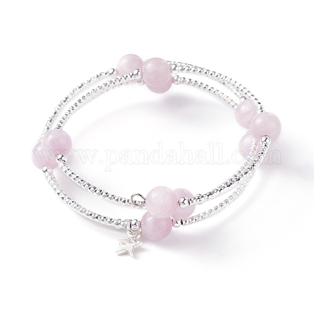 Bracelet enveloppant en perles rondes de kunzite naturelle BJEW-TA00034-03-1