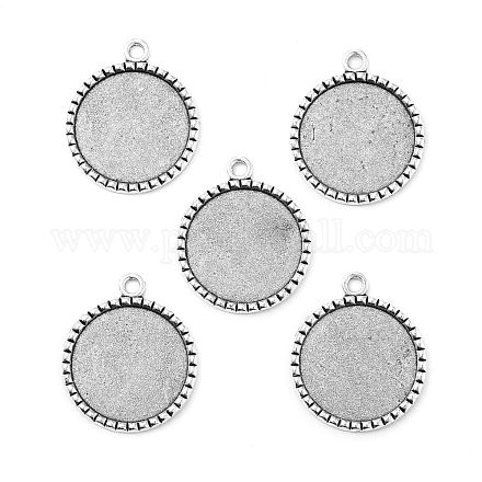 Supports de pendentif de cabochon rond plat d'argent antique de style tibétain TIBEP-M022-38AS-1