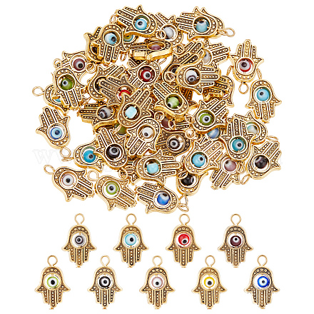 DICOSMETIC 60Pcs Hamsa Hand Pendants Alloy Evil Eye Beads Charms Golden Hand of Fatima Charms Antique Protection Jewelry Making Findings for DIY Necklace Bracelet FIND-DC0001-76-1