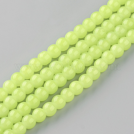 Chapelets de perles rondes en verre imitation jade peint X-DGLA-Q021-6mm-08-1