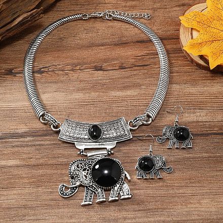 Ожерелья и серьги-подвески из сплава слонов и смолы FS-WG854C5-01-1