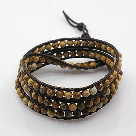 Fashion Triple Wrap Style Gemstone Bracelets BJEW-J058-10-1
