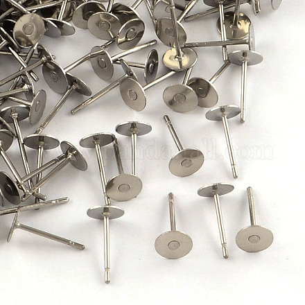 316 Surgical Stainless Steel Flat Round Blank Peg Stud Earring Settings X-STAS-R073-06-1