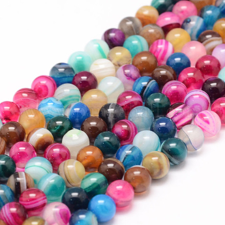 Chapelets de perles en agate rayée naturelle/agate à bandes X-G-K155-A-6mm-12-1