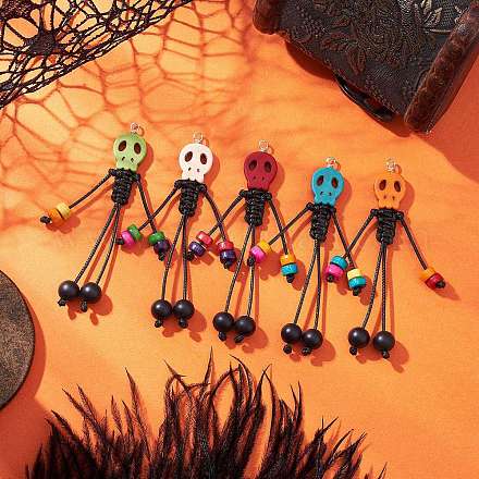 Окрашенный синтетический бирюзовый череп корейский вощеный полиэстеровый шнур большие подвески PALLOY-TA00301-1