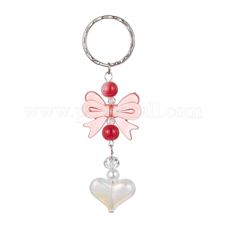 Coeur acrylique avec porte-clés bowknot KEYC-JKC00612-01-1