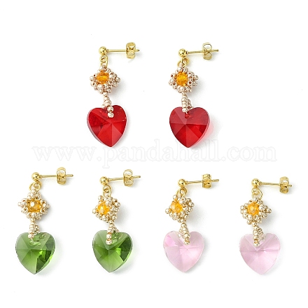 Glass Heart Dangle Stud Earrings EJEW-MZ00113-1