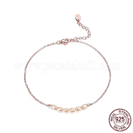 925 cavigliera con catena portacavi in argento sterling con perle naturali d'acqua dolce AJEW-F162-010RG-1