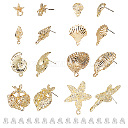 CHGCRAFT 32Pcs 8 Style Sea Animal Gold Ear Studs with Loop Hole Earring Posts and Backs Sea Animal Earring Charms with Protective Cover 50Pcs Ear Nuts for Earring Jewellery Making FIND-CA0003-26-1