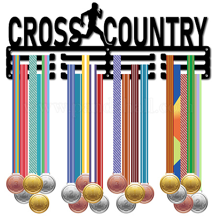 CREATCABIN Cross Country Medal Holder Medal Hanger Display Rack Sports Metal Hanging Athlete Awards Iron Wall Mount Decor over 60 Medals for Running Competition Ribbon Lanyard Medal Black 15.7x5.9Inch ODIS-WH0037-212-1
