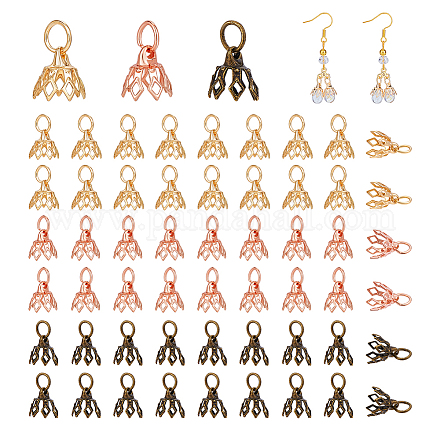 60 шт. 3-х цветные филигранные латунные колпачки для бусин KK-PH0013-12-1