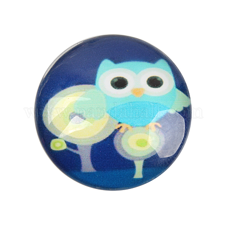 Cartoon Owl Printed Glass Half Round/Dome Cabochons GGLA-N004-12mm-B41-1