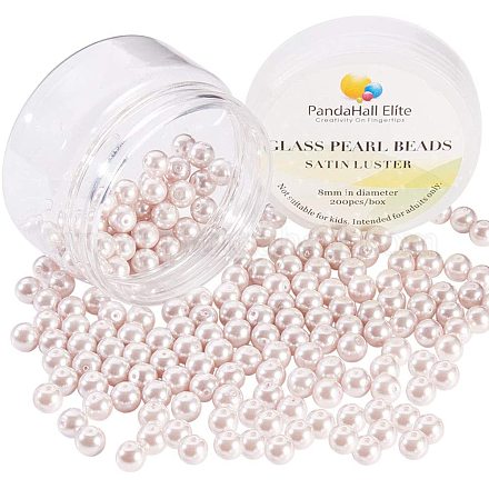 PandaHall Elite about 200pcs 8mm Dyed Pearlized Glass Pearl Round Beads Loose Spacer Beads for Earring Necklace Bracelet Necklace Jewelry DIY Craft Making HY-PH0001-8mm-007-1-1