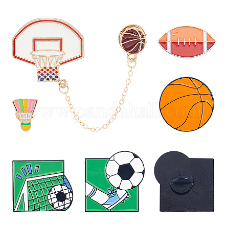 UNICRAFTALE 6Pcs 6 Style Sports Theme Alloy Badges Badminton Brooch Pin Enamel Basketball Lapel Pin 15~100mm Football Brooch for Backpack Clothes Sportor Gift Brooch Decoration JEWB-UN0001-03-1