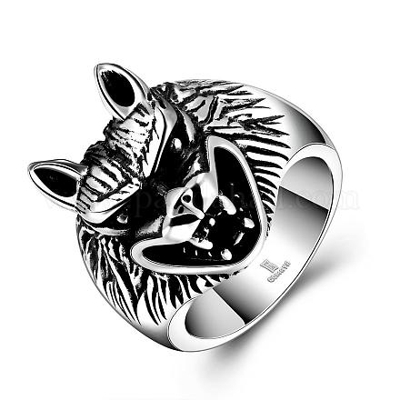 Fashion Wolf Head 316L Stainless Steel Wide Band Rings RJEW-BB01138-10-1