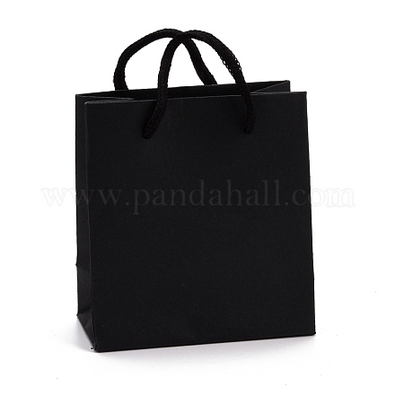 長方形の紙袋  ハンドル付き  ギフトバッグやショッピングバッグ用  ブラック  12x11x0.6cm ABAG-E004-01A-1