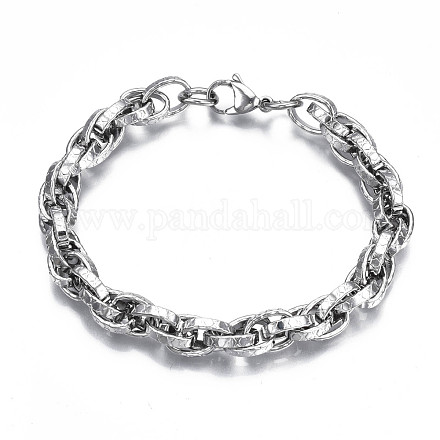 201 pulsera de cadena de cuerda de acero inoxidable con patrón de inicial x para hombres y mujeres BJEW-S057-79-1