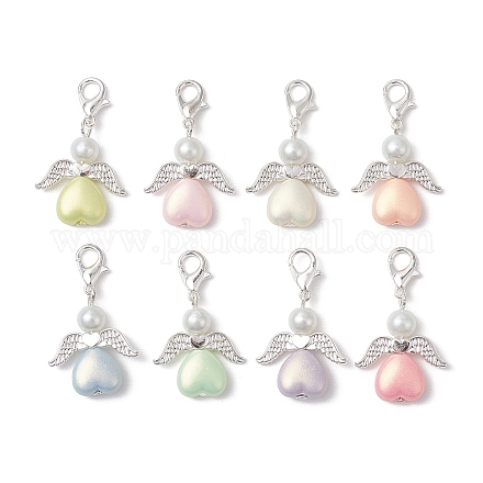 Подвеска в форме сердца ангела из акрила и стекла с жемчугом HJEW-JM02366-1