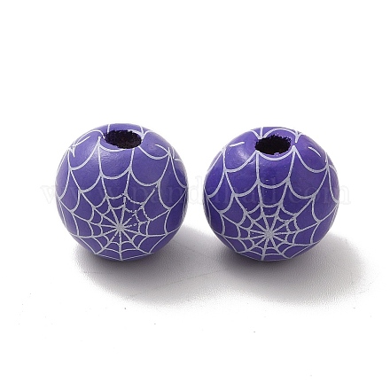 Halloween Printed Spider Webs Colored Wood European Beads WOOD-K007-04B-1