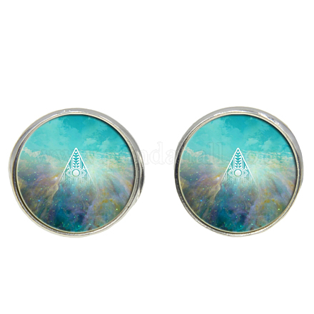 Picture Glass Stud Earrings EJEW-O088-51-1