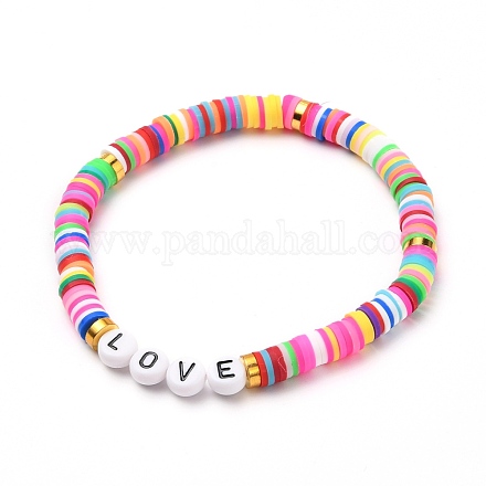 Polymer Clay Heishi Beads Stretch Bracelets BJEW-JB05710-03-1