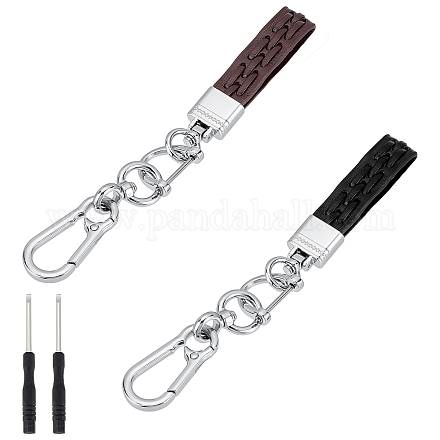 Wadorn® 2 ensembles porte-clés en cuir de vachette 2 couleurs DIY-WR0001-64-1